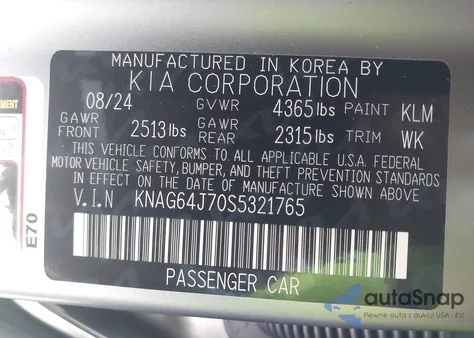 2025 Kia K5 Gt-Line из США, поврежденный, VIN KNAG64J70S5321765